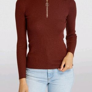 Korean Fitted Ribbed Coffee Brown Top