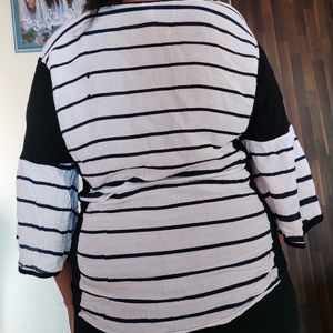 Tshirt For Women With Black Striped Top