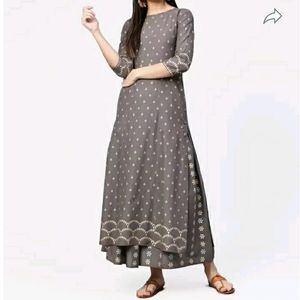 Women Cotton Grey Printed Kurta