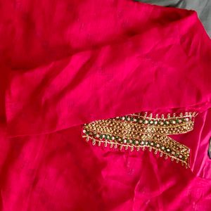 Red Handwork Kurthi Set