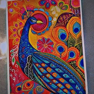 Beautiful Peacock Folk Art Painting