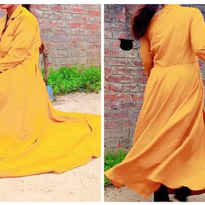 Yellow Turmeric Color Long Women Gownn