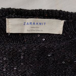 Zara Sequin Split Back Knit Top