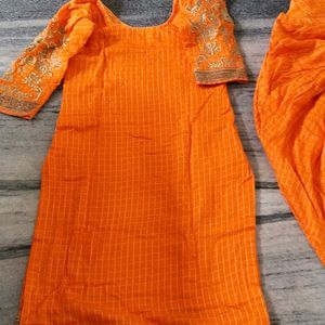 Cotton Salwar Suit With Jari Ki Kadai  Colour Oran