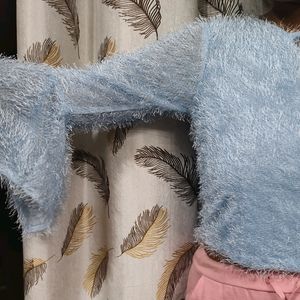 Sky Blue Furry Crop Top