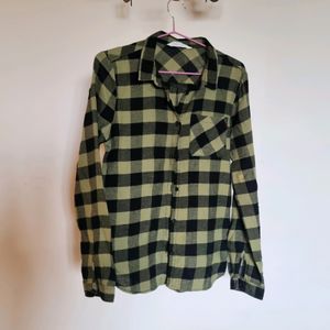 H&M cotton Casual SHIRT Green & Black 36"