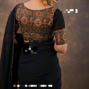 Black Ready To Wear Saree With Handwork Blouse