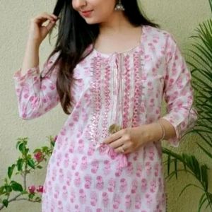 Pink 3 Quater Sleeves Kurti For Women