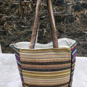 Canvas Single Partition Tote Bag With One Front Ch