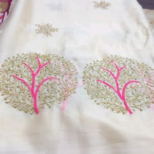 Cream Saree Pink Border