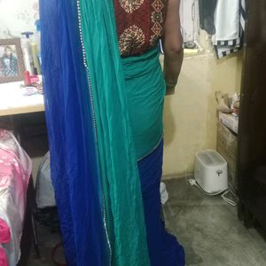 Stylish Dark Blue & Light Green Saree