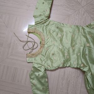 Pista Green & Golden Net Gown (New)