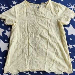 Schiffli Embroidered Top Cotton - Yellow