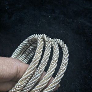 Set of 4 Bangles - Beige Colour With Designs