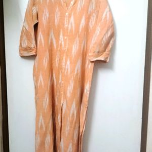 Srishti Peach Colour Ikat A-line Kurta