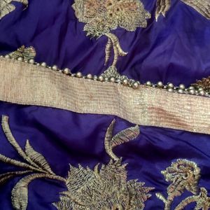 Blue Heavy Dupatta With Golden Work