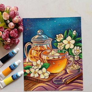 Tea Kettle Painting On Canvas Sheet