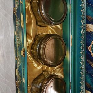 Wooden Storage Box With Three Glass Jars