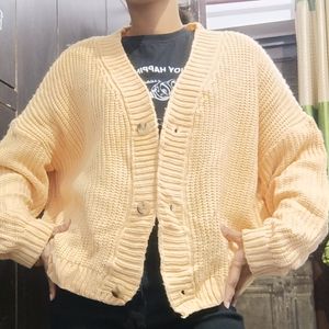 Cream Oversized Knitted Cardigan For Women