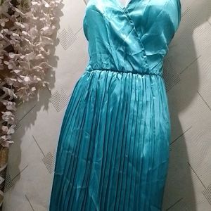 Teal blue Colour Satin Dress