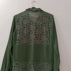 DARK GREEN FORMAL SHIRT WITH NET MATERIAL