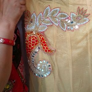 Cream And Red Lehnga