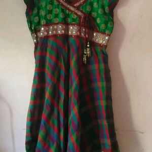 Maroon And Green Combo Anarkali Top