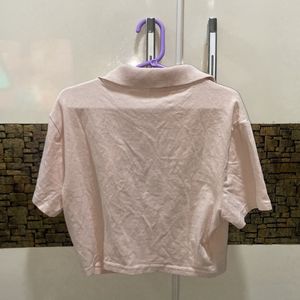 h&m combo cropped collared top white and baby pink