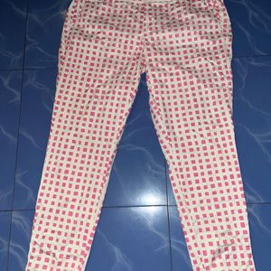 White & Pink Printed Designer Pant Having Pockets