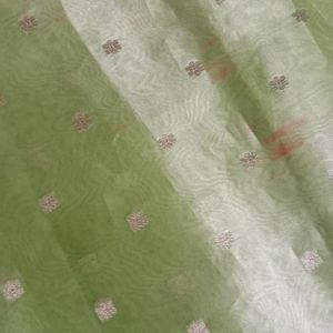 Lime Green Banarasi Silk Saree With Blouse