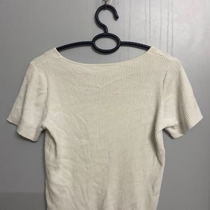 Ribbed Cropped White Tshirt