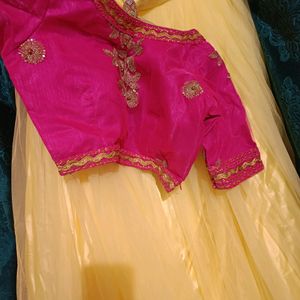 Pink And Yellow Lehenga With Blouse