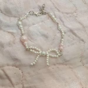 Pinteresty Bow Pink And Pearl Bracelet Handmade