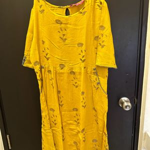 L size Mustard 3/4th Sleeve MIDI Dress