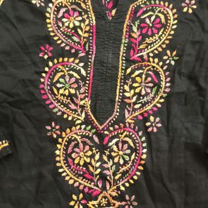 Cotton Black Multi Chikankari Kurti