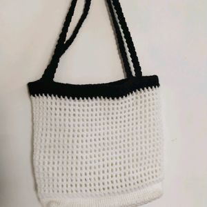 Black And White Crochet Tote Bag