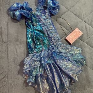 Blue Sequins Ruffle Dress (bust :30-32