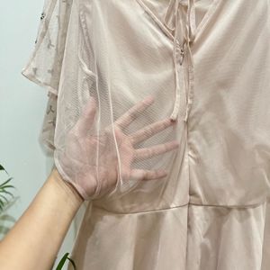 Nude Peach Peplum Top With Embroidery