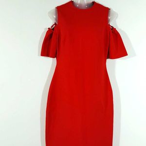 Red Cold Shoulder Partywear Dress For Women's