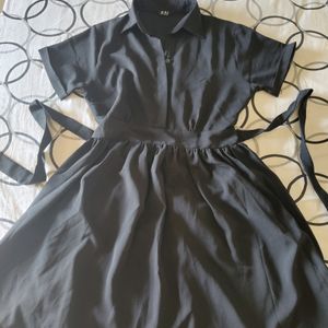 Korean Flare Collared Dress With Tie Ups