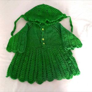 Woollen Girls Frock With Cap