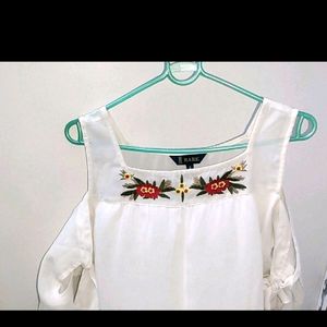 (With Freebie )Trendy Stylish White Cold Shoulder