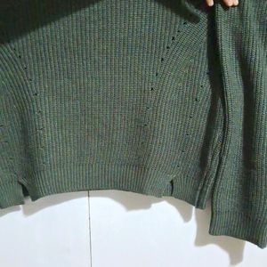 Army Green Dropped Shoulders Sweater