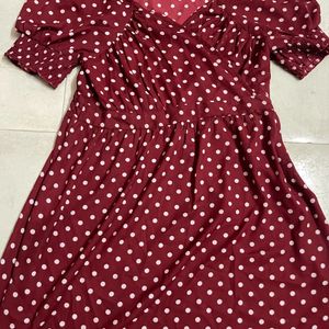 Maroon Dotted A-line Dress