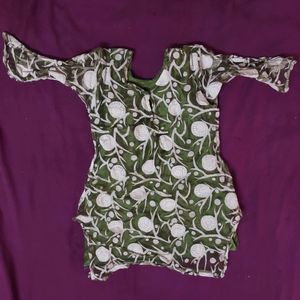 Net Green Multicolour Kurti for Girls