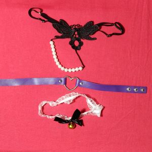 Combo Brief Bow & Bell Heart Punk Necklace