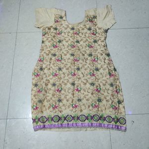 Golden Full Embroidery Kurti