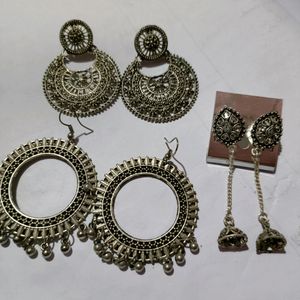 3 Pairs Of Oxidised Earing