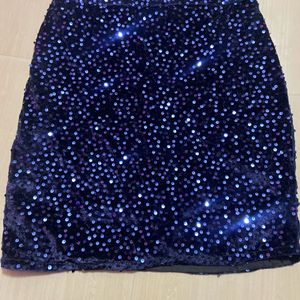 Blue Sequin Velvet Skirt