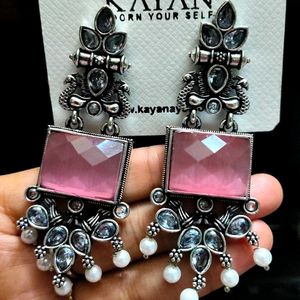 Stunning Oxidised Earrings with Hint of Pink